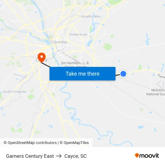 Garners Century East to Cayce, SC map