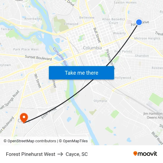 Forest Pinehurst West to Cayce, SC map