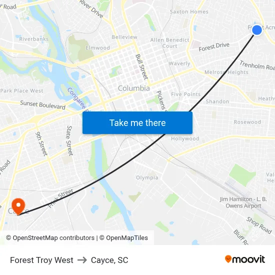 Forest Troy West to Cayce, SC map