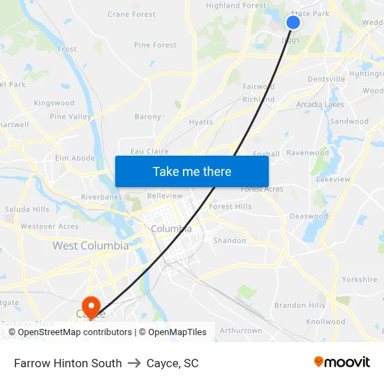 Farrow Hinton South to Cayce, SC map