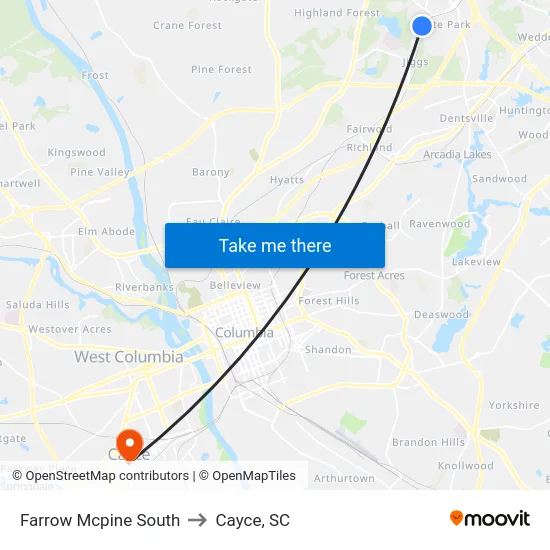 Farrow Mcpine South to Cayce, SC map