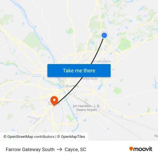 Farrow Gateway South to Cayce, SC map