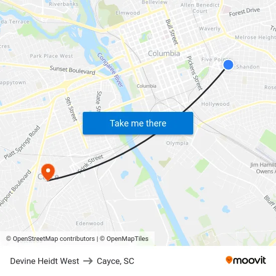 Devine Heidt West to Cayce, SC map