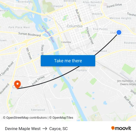 Devine Maple West to Cayce, SC map