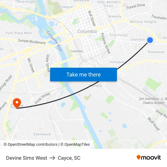 Devine Sims West to Cayce, SC map