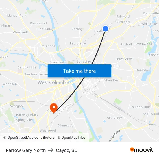 Farrow Gary North to Cayce, SC map
