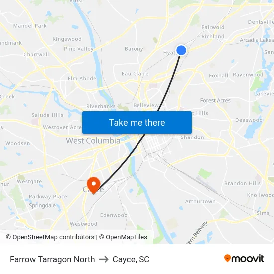 Farrow Tarragon North to Cayce, SC map