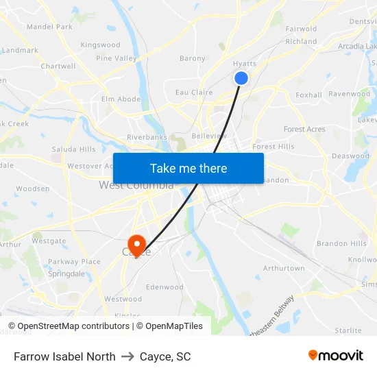 Farrow Isabel North to Cayce, SC map