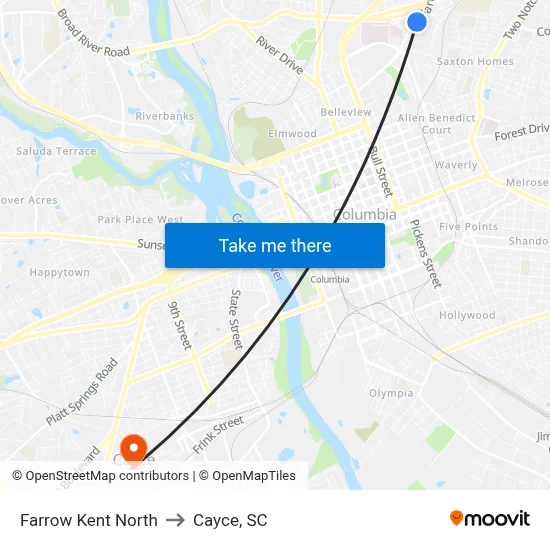 Farrow Kent North to Cayce, SC map