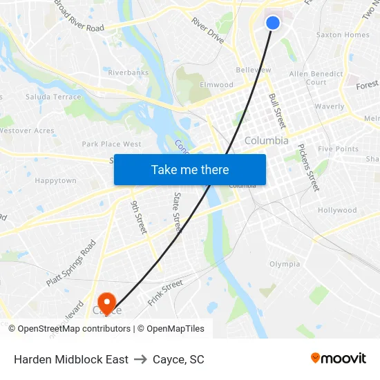 Harden Midblock East to Cayce, SC map