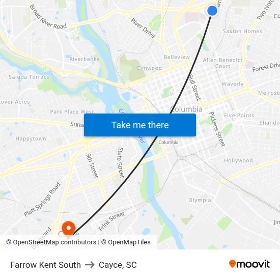 Farrow Kent South to Cayce, SC map