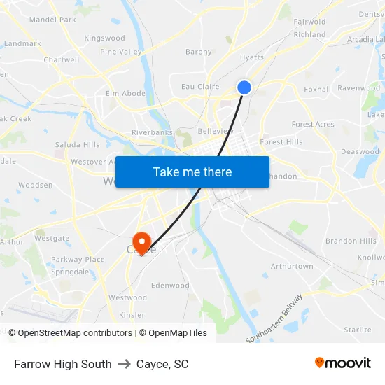 Farrow High South to Cayce, SC map