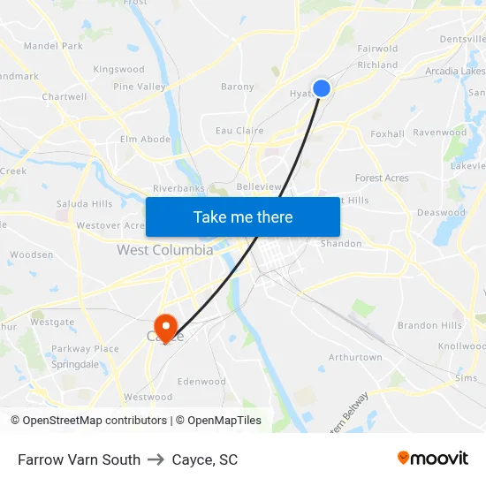 Farrow Varn South to Cayce, SC map