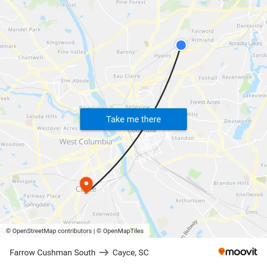Farrow Cushman South to Cayce, SC map