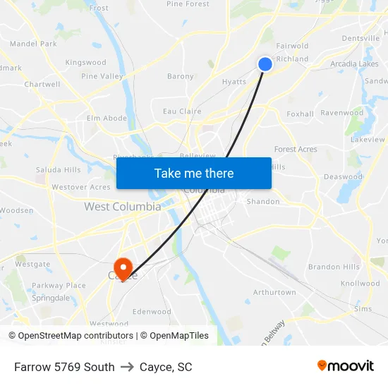Farrow 5769 South to Cayce, SC map