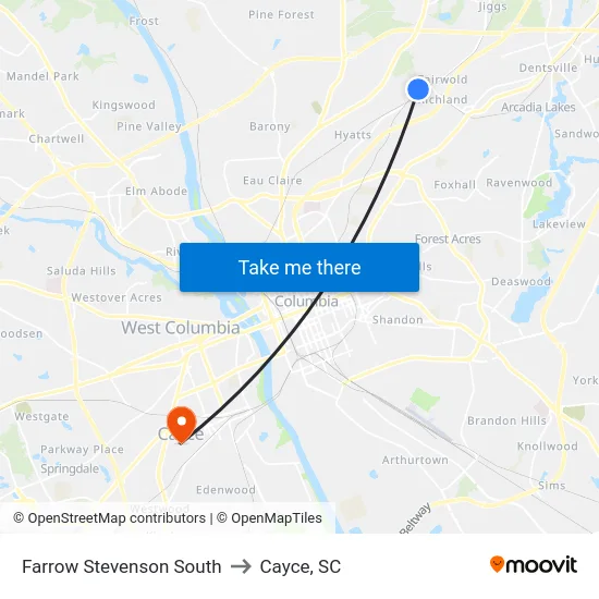Farrow Stevenson South to Cayce, SC map