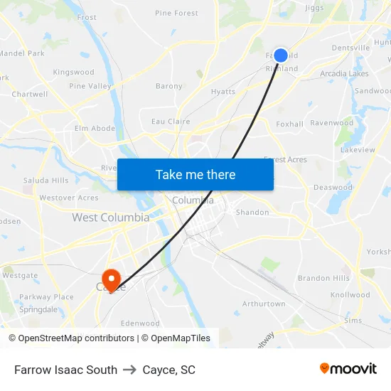 Farrow Isaac South to Cayce, SC map