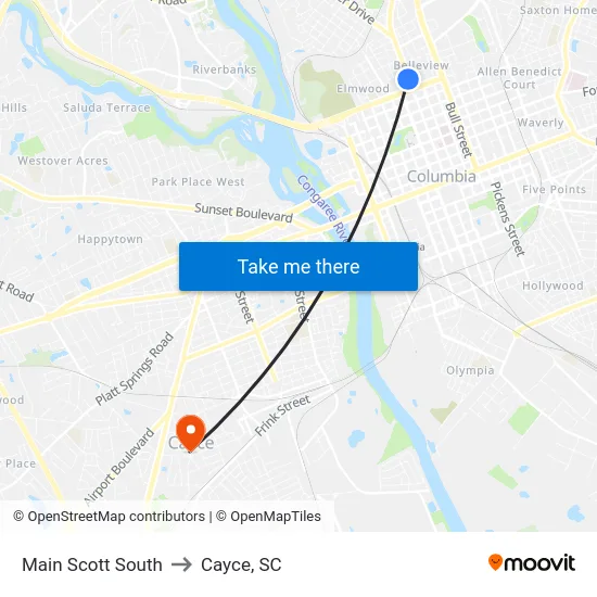 Main Scott South to Cayce, SC map