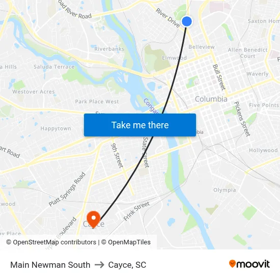 Main Newman South to Cayce, SC map