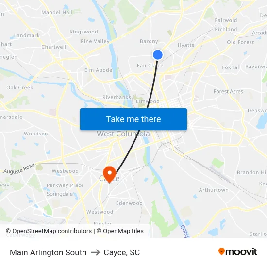 Main Arlington South to Cayce, SC map