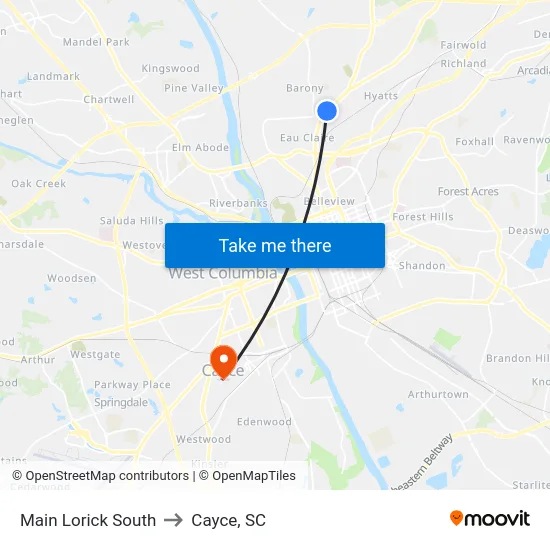 Main Lorick South to Cayce, SC map