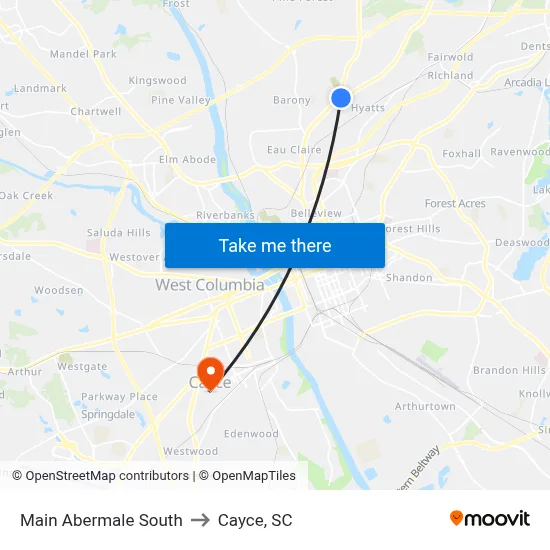Main Abermale South to Cayce, SC map
