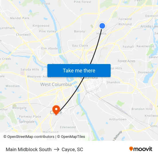 Main Midblock South to Cayce, SC map