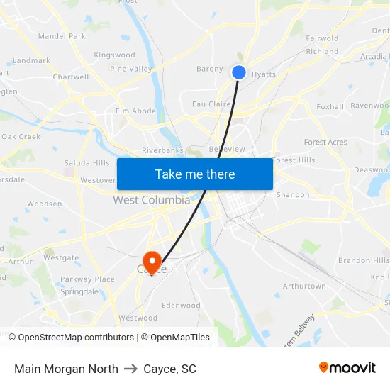 Main Morgan North to Cayce, SC map