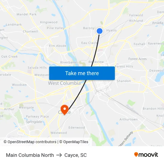 Main Columbia North to Cayce, SC map