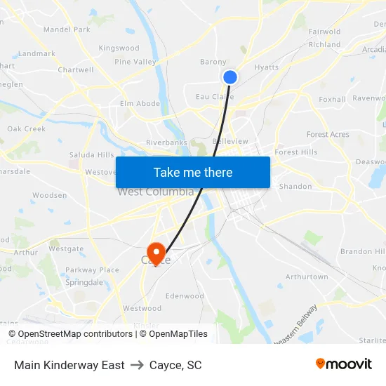 Main Kinderway East to Cayce, SC map