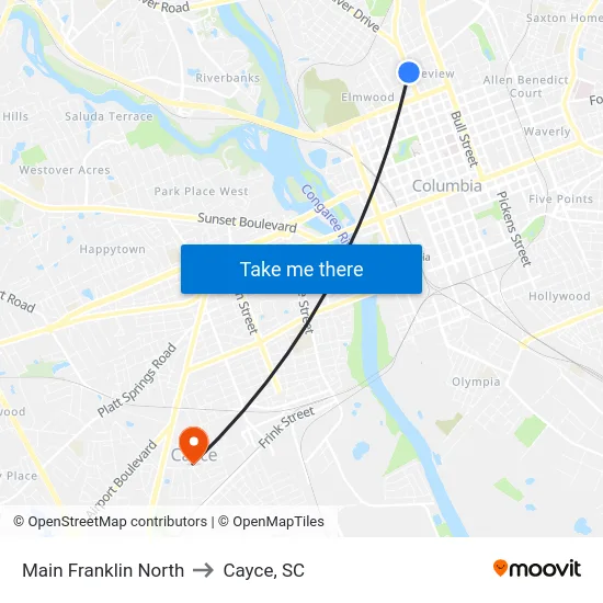 Main Franklin North to Cayce, SC map