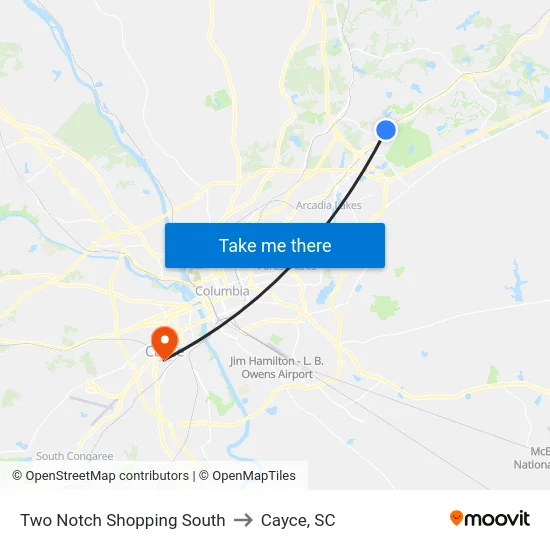 Two Notch Shopping South to Cayce, SC map