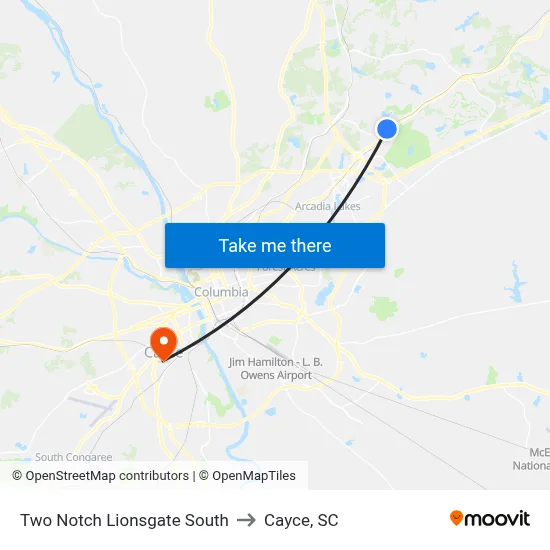 Two Notch Lionsgate South to Cayce, SC map