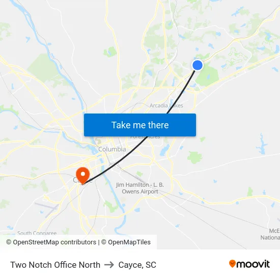 Two Notch Office North to Cayce, SC map
