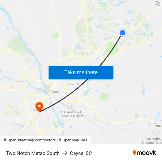Two Notch Metso South to Cayce, SC map