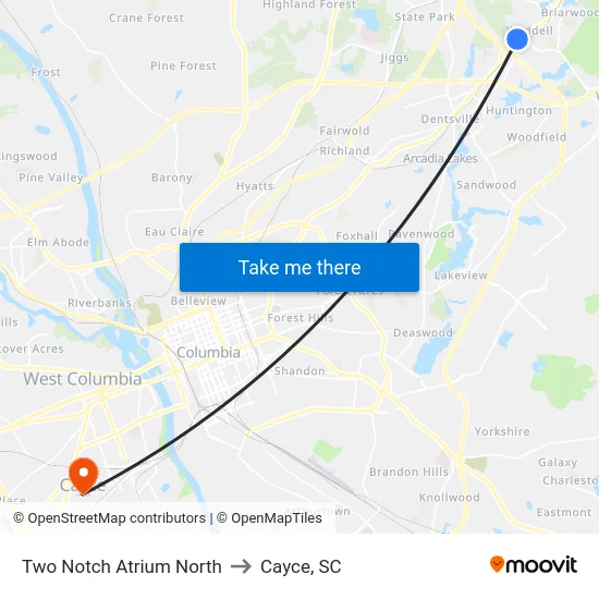 Two Notch Atrium North to Cayce, SC map