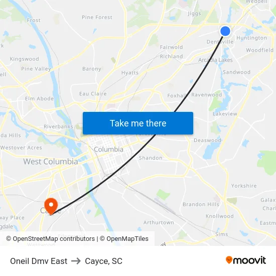 Oneil Dmv East to Cayce, SC map