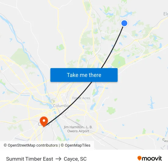 Summit Timber East to Cayce, SC map