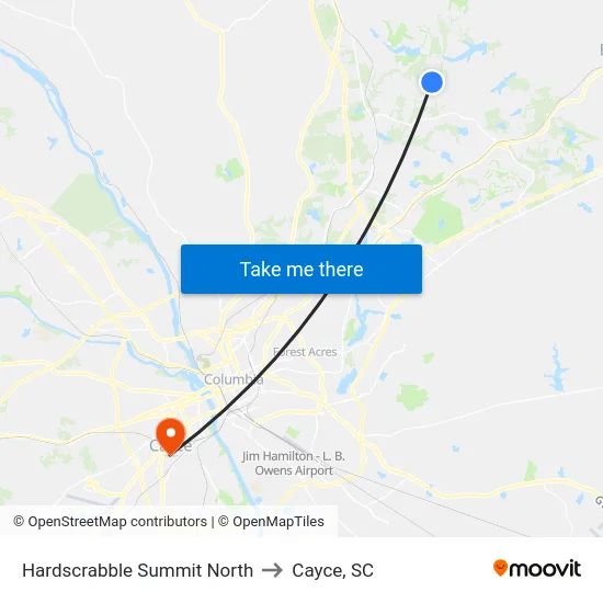 Hardscrabble Summit North to Cayce, SC map