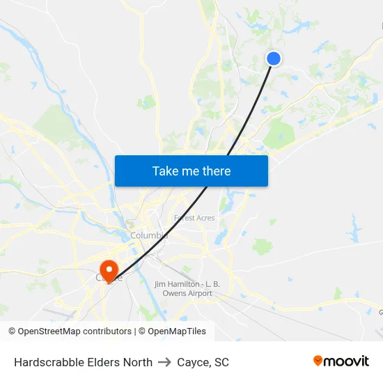Hardscrabble Elders North to Cayce, SC map