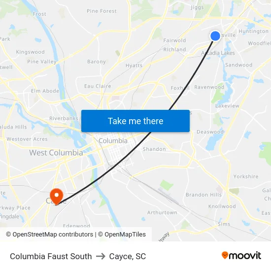 Columbia Faust South to Cayce, SC map