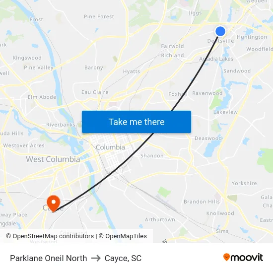 Parklane Oneil North to Cayce, SC map