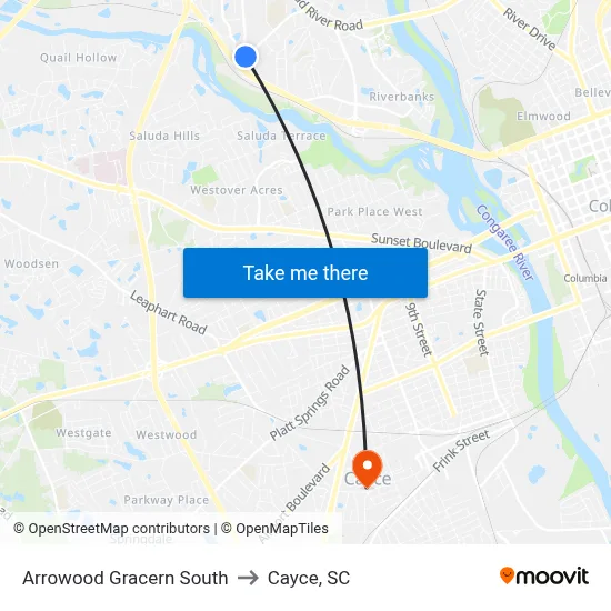 Arrowood Gracern South to Cayce, SC map