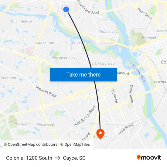 Colonial 1200 South to Cayce, SC map