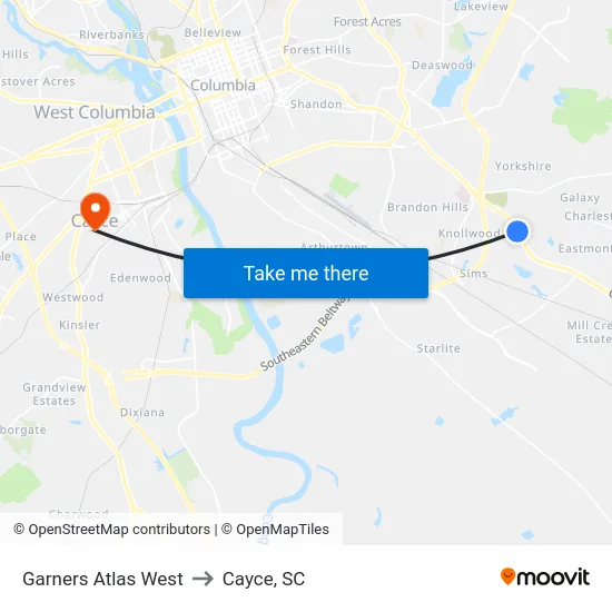 Garners Atlas West to Cayce, SC map