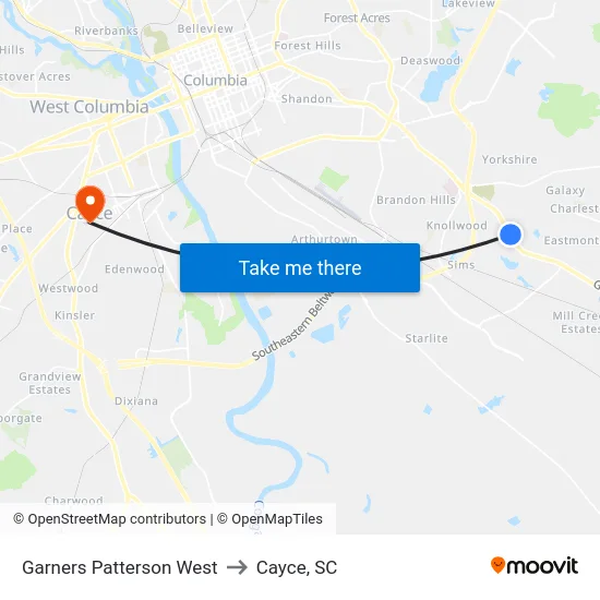 Garners Patterson West to Cayce, SC map