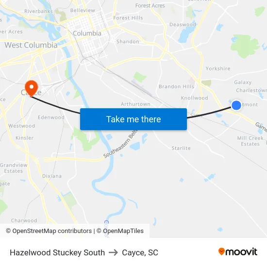 Hazelwood Stuckey South to Cayce, SC map