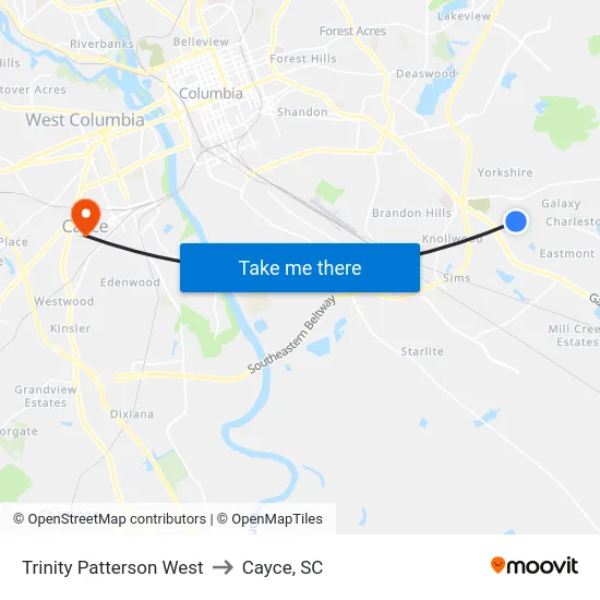 Trinity Patterson West to Cayce, SC map