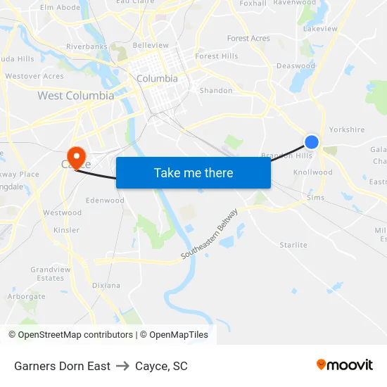 Garners Dorn East to Cayce, SC map