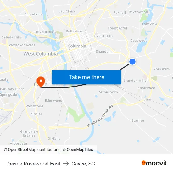 Devine Rosewood East to Cayce, SC map